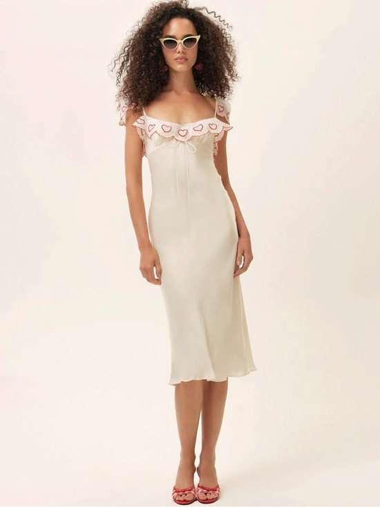 For Love And Lemons Dresses & Skirts - $389 NWT For Love & Lemons Amor Midi Slip Dress in Cream & Red Sz Large